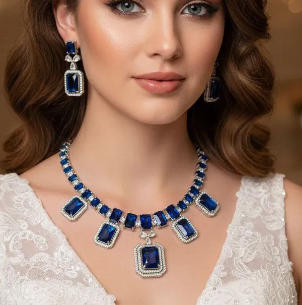 Silver_Plated_Blue_Sapphire_CZ_Necklace_Set