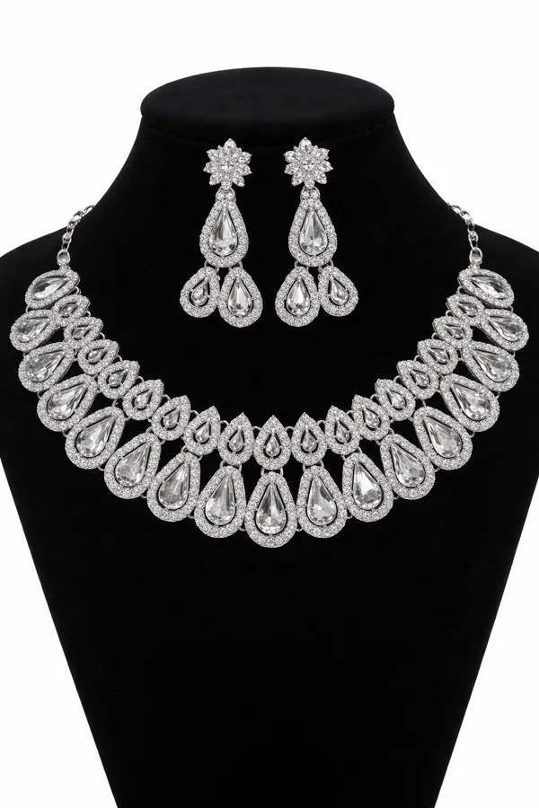 Viva_Jewels_Radiant_Silver-Plated_CZ_Statement_Choker_Set_–_Premium_Pear-Cut_Crystal_Necklace_with_Shimmering_Drop_Earrings_&_Matching_Maang_Tikka