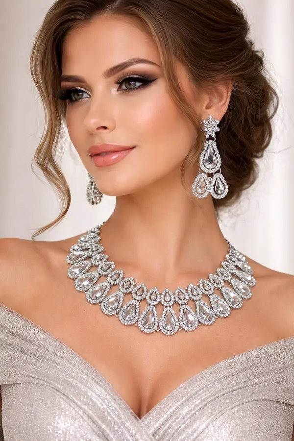 Viva_Jewels_Radiant_Silver-Plated_CZ_Statement_Choker_Set_–_Premium_Pear-Cut_Crystal_Necklace_with_Shimmering_Drop_Earrings_&_Matching_Maang_Tikka