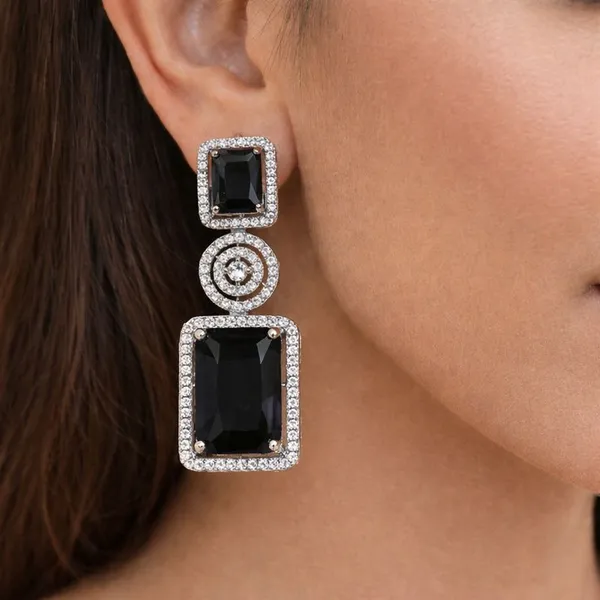 Silver_Plated_Elegant_Designer_CZ__Black_Sapphire_Earrings