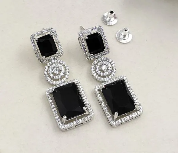 Silver_Plated_Elegant_Designer_CZ__Black_Sapphire_Earrings