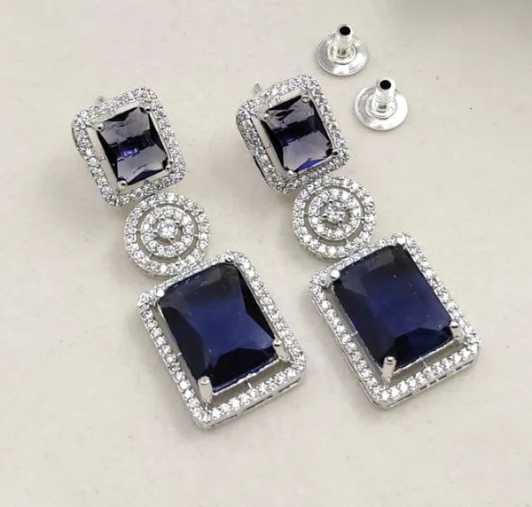 Silver_Plated_Elegant_Designer_CZ__Blue_Sapphire_Earrings