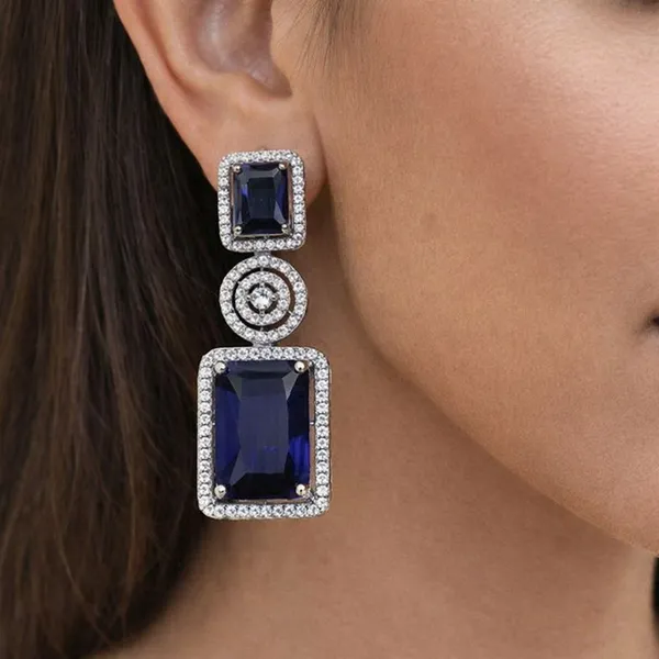 Silver_Plated_Elegant_Designer_CZ__Blue_Sapphire_Earrings