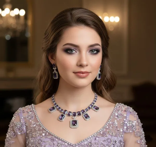Silver_Plated_Purple_Choker_Necklace_Jewelry_Set