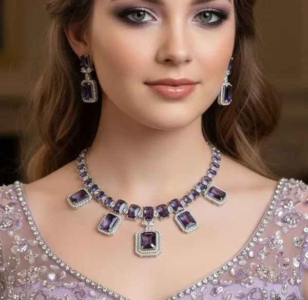 Silver_Plated_Purple_Choker_Necklace_Jewelry_Set