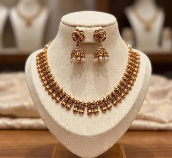 Viva_Jewels_Traditional_Antique_Gold-Plated_Mango_Leaf_Kemp_Choker_Set_–_Royal_Matte_Finish_South_Indian_Style_Festive_Necklace_with_Matching_Jhumka_Earrings_for_Weddings