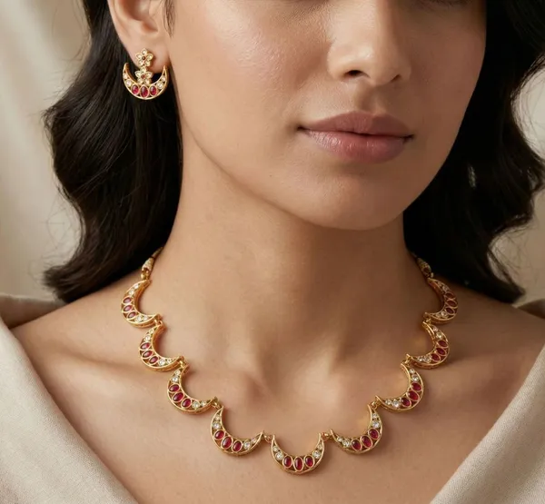 Viva_Jewels_Traditional_Gold-Plated_Ruby_Red_Crescent_Motif_Choker_Necklace_Set_–_Elegant_Half-Moon_Design_with_Floral_Matching_Studs