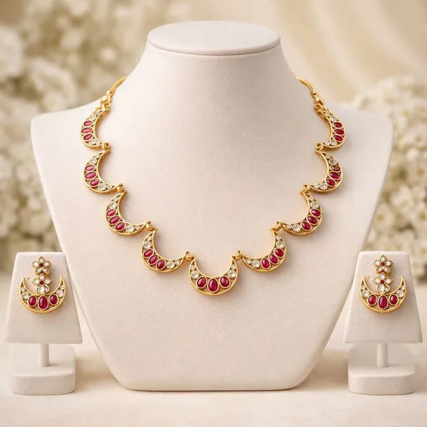 Viva_Jewels_Traditional_Gold-Plated_Ruby_Red_Crescent_Motif_Choker_Necklace_Set_–_Elegant_Half-Moon_Design_with_Floral_Matching_Studs