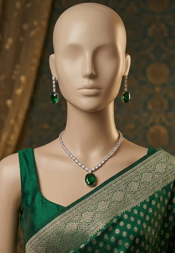 Viva_Jewels_Regal_Silver-Plated_Emerald_Green_Statement_Set_–_Brilliant_Oval-Cut_Crystal_Solitaire_Pendant_with_Shimmering_American_Diamond_Tennis_Chain_&_Matching_Drop_Earrings