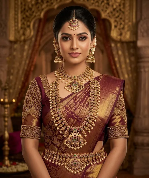 Viva_Jewels_5-Piece_Grand_Antique_Gold_Temple_Bridal_Combo_Set_–_Complete_Heritage_Choker,_Long_Haram,_Jhumkas,_Maang_Tikka_&_Kamarbandh_Set