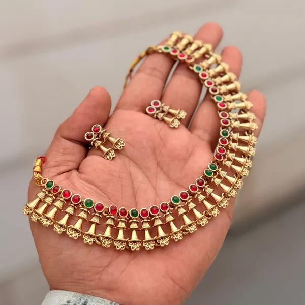 Viva_Jewels_Antique_Gold-Plated_Matte_Temple_Necklace_Set_–_Traditional_Kemp_Style_Ruby_&_Emerald_Accent_Choker_with_Matching_Drop_Earrings_for_Weddings_&_Festivals