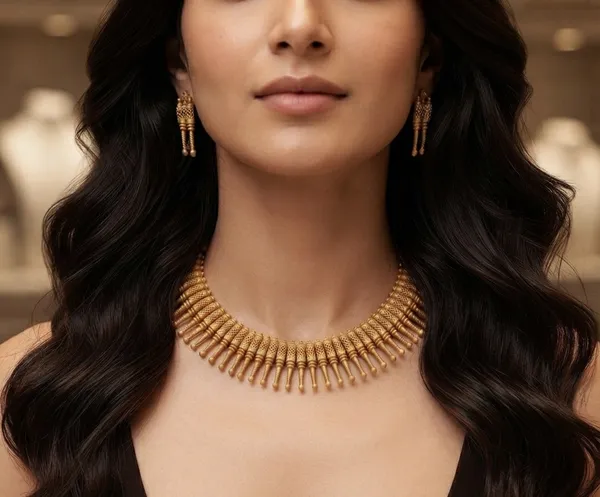 Viva_Jewels_Antique_Matte_Gold_Mullumottu_Spike_Choker_Set_–_South_Indian_Temple_Style_Radiating_Collar_Necklace_with_Matching_Earrings