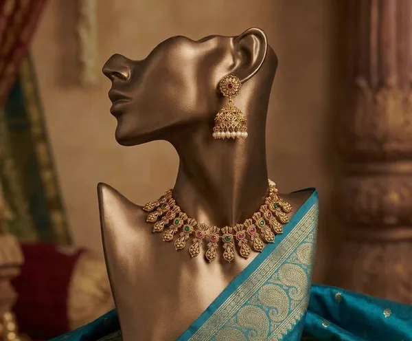 Viva_Jewels_Antique_Temple_Floral_Choker_Set_–_Gold-Plated_Handcrafted_Necklace_with_Ruby_&_Emerald_Accents_and_Matching_Jhumkas
