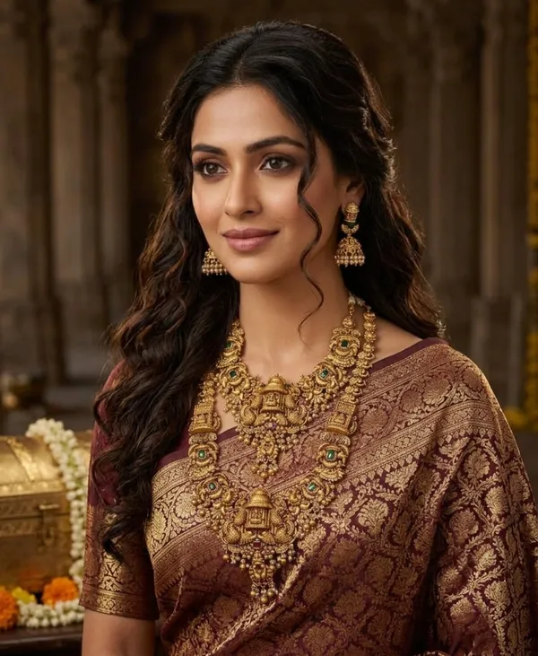 Viva_Jewels_Antique_Temple_Lakshmi_&_Peacock_Grand_Combo_–_Premium_Gold-Plated_Short_&_Long_Haram_Set_with_Matching_Jhumkas