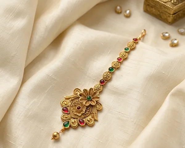 Viva_Jewels_Blooming_Flora_Antique_Gold-Plated_Maang_Tikka_–_Two-Tiered_Kemp_Stone_Forehead_Accessory_with_Gold_Ball_Fringe