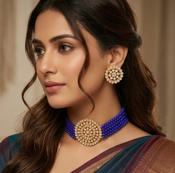 Viva_Jewels_Blue_Pearl_Choker_Set_–_Premium_Gold-Plated_Kundan_Mandala_Necklace_with_Multi-Strand_Beadwork_&_Matching_Studs