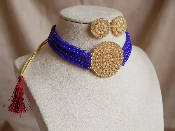 Viva_Jewels_Blue_Pearl_Choker_Set_–_Premium_Gold-Plated_Kundan_Mandala_Necklace_with_Multi-Strand_Beadwork_&_Matching_Studs
