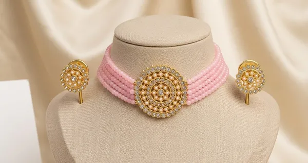 Viva_Jewels_Blush_Petal_Pearl_Choker_Set_–_Premium_Gold-Plated_CZ_Mandala_Necklace_with_Soft_Pink_Multi-Strand_Beadwork_&_Matching_Studs