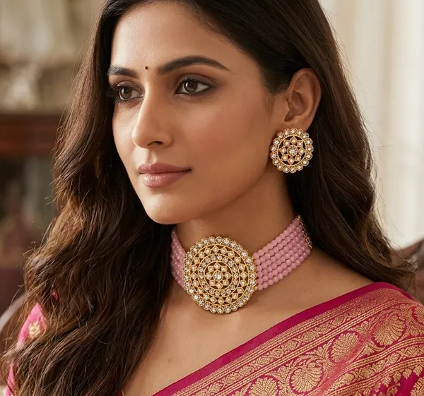 Viva_Jewels_Blush_Petal_Pearl_Choker_Set_–_Premium_Gold-Plated_CZ_Mandala_Necklace_with_Soft_Pink_Multi-Strand_Beadwork_&_Matching_Studs