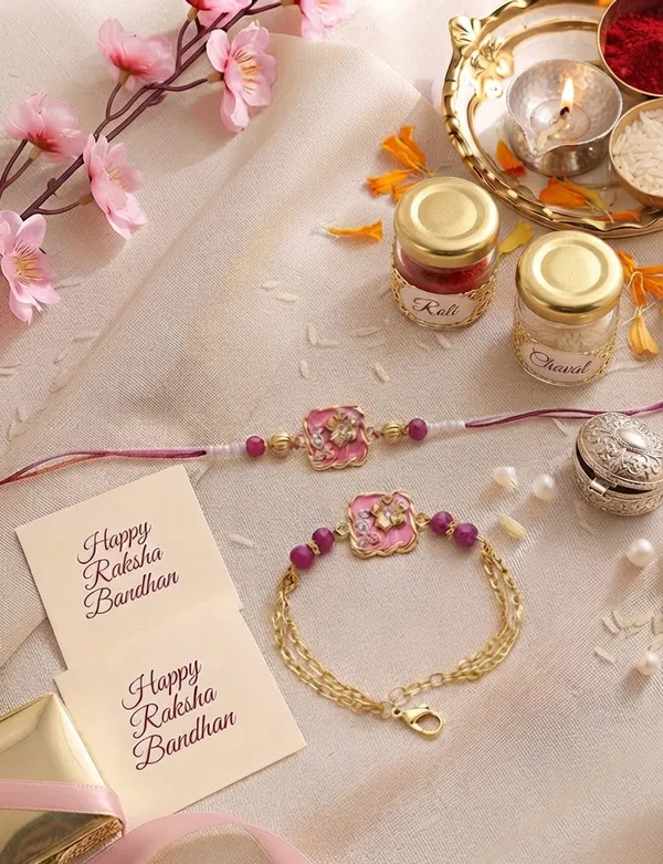 Viva_Jewels_Blush_Pink_Floral_Meenakari_Bhaiya_Bhabhi_Rakhi_Set_–_Square_Enamel_Charm_Rakhi_&_Double-Chain_Bracelet_Lumba_Set