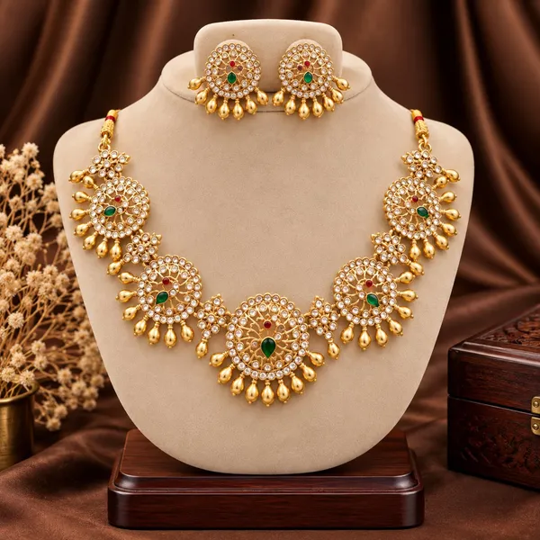 Viva_Jewels_CZ_&_Kemp_Circular_Chakra_Medallion_Gold_Necklace_Set_–_Gold_Plated_Crystal_Studded_Short_Necklace_with_Matching_Earrings