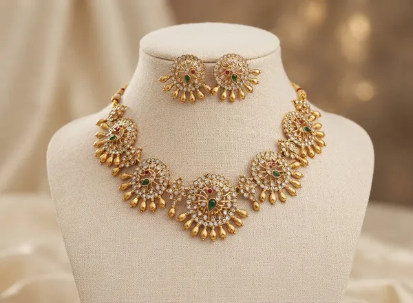 Viva_Jewels_CZ_&_Kemp_Circular_Chakra_Medallion_Gold_Necklace_Set_–_Gold_Plated_Crystal_Studded_Short_Necklace_with_Matching_Earrings