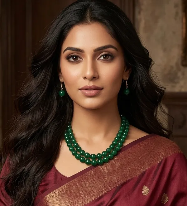 Viva_Jewels_Chic_Bottle_Green_Beaded_Jewellery_Set_–_Graceful_Double-Layer_Pearl_String_Short_Necklace_with_Matching_Drop_Earrings
