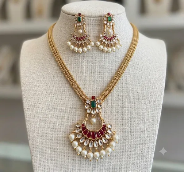 Viva_Jewels_Divine_Antique_Gold-Plated_Chandbali_Choker_Set_–_Emerald_&_Ruby_Kemp_Crescent_Pendant_with_Matching_Tiered_Earrings