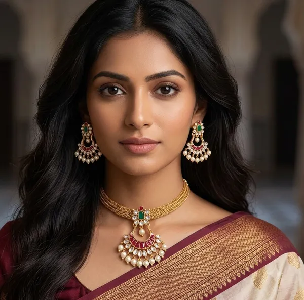 Viva_Jewels_Divine_Antique_Gold-Plated_Chandbali_Choker_Set_–_Emerald_&_Ruby_Kemp_Crescent_Pendant_with_Matching_Tiered_Earrings