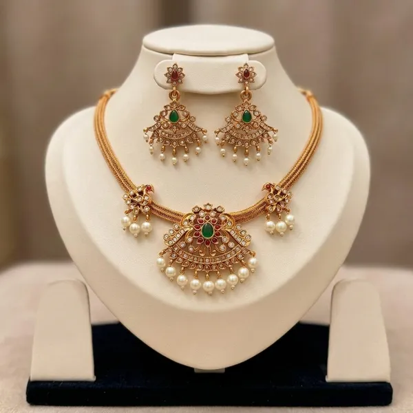Viva_Jewels_Divine_Antique_Gold-Plated_Temple_Choker_Set_–_Kemp_Stone_Fan_Pendant_&_Side_Peacock_Accents_with_Matching_Tiered_Jhumka_Earrings