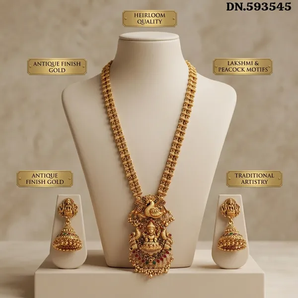 Viva_Jewels_Divine_Goddess_Lakshmi_&_Peacock_Antique_Gold_Temple_Long_Haram_Necklace_Set_with_Matching_Jhumkas