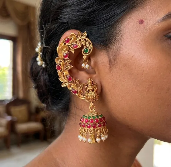 Viva_Jewels_Divine_Lakshmi_Temple_Ear-Cuff_–_22K_Gold-Plated_Full-Ear_Crawler_with_Goddess_Lakshmi_Motif,_Ruby-Emerald_Accents,_and_Pearl_Jhumka_Drops
