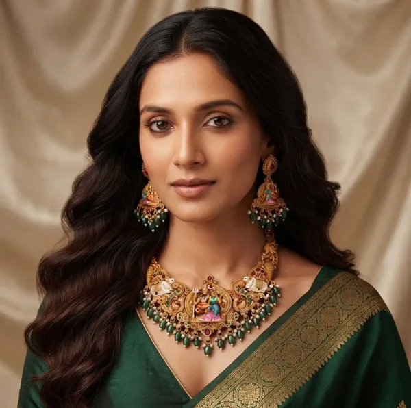 Viva_Jewels_Divine_Shiva_Parvati_Temple_Necklace_Set_–_Antique_Gold_Meenakari_with_Emerald_Green_Bead_Drops_&_Matching_Earrings