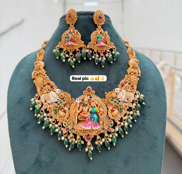 Viva_Jewels_Divine_Shiva_Parvati_Temple_Necklace_Set_–_Antique_Gold_Meenakari_with_Emerald_Green_Bead_Drops_&_Matching_Earrings