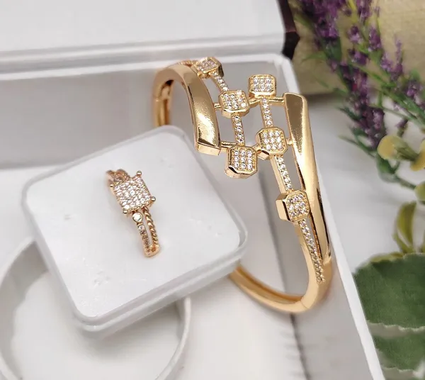 Viva_Jewels_Elegant_Gold-Plated_Avant-Garde_Geometric_Kada_Bracelet_&_Ring_Combo_Set_–_Sparkling_Multi-Square_Abstract_Bangle_and_Matching_Cluster_Ring_for_Contemporary,_Office_&_Party_Wear
