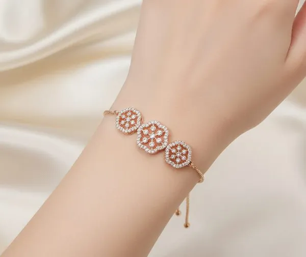 Viva_Jewels_Elegant_Rose_Gold-Plated_Tri-Flower_Snowflake_Bolo_Bracelet_–_Sparkling_American_Diamond_Adjustable_Pull-String_Bracelet_for_Party,_Office_&_Everyday_Glamour