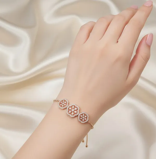 Viva_Jewels_Elegant_Rose_Gold-Plated_Tri-Flower_Snowflake_Bolo_Bracelet_–_Sparkling_American_Diamond_Adjustable_Pull-String_Bracelet_for_Party,_Office_&_Everyday_Glamour