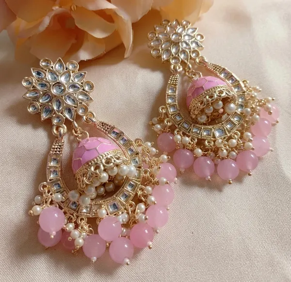 Viva_Jewels_Enchanted_Rose_Chandbalis_–_Gold-Plated_Kundan_Earrings_with_Central_Baby_Pink_Meenakari_Jhumka_and_Pastel_Bead_Fringe
