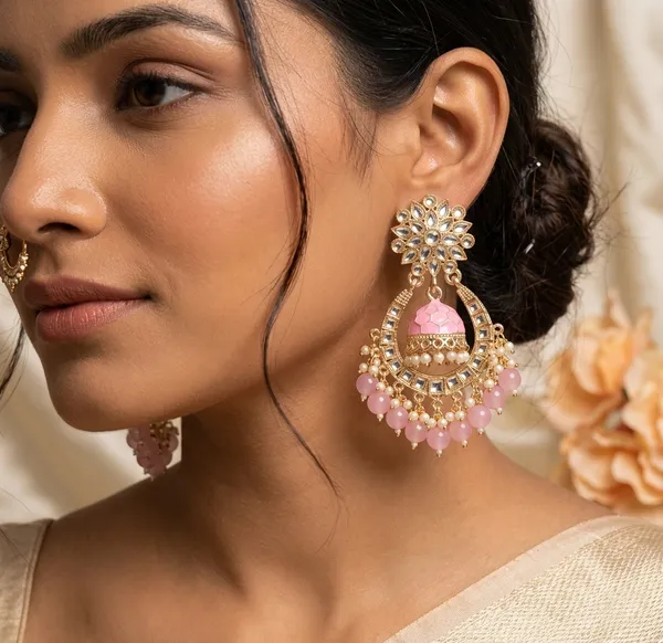 Viva_Jewels_Enchanted_Rose_Chandbalis_–_Gold-Plated_Kundan_Earrings_with_Central_Baby_Pink_Meenakari_Jhumka_and_Pastel_Bead_Fringe