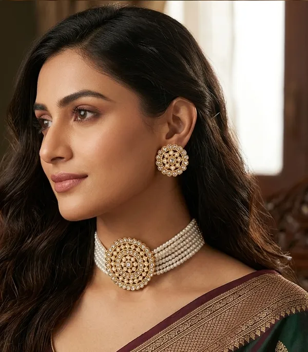 Viva_Jewels_Eternal_Pearl_Choker_Set_–_Premium_Gold-Plated_Kundan_Mandala_Necklace_with_Pristine_White_Multi-Strand_Beadwork_&_Matching_Studs