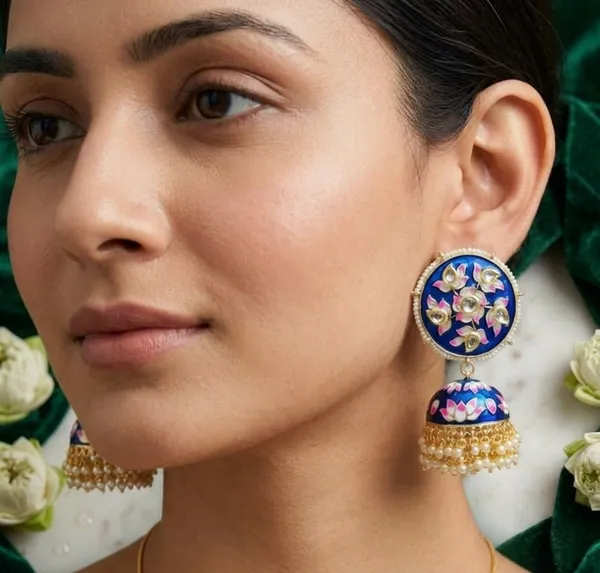 Viva_Jewels_Festive_Royal_Blue_Meenakari_Lotus_Jhumka_Earrings_–_Hand-Painted_Floral_Enamel_&_Kundan_Gold-Plated_Statement_Drop_Earrings_with_Pearl_Accents_for_Weddings_&_Festivals