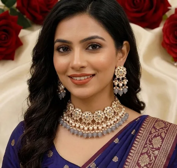 Viva_Jewels_Heritage_Bloom_Bridal_Choker_–_Smoky_Moonstone_Edition_Gold-Plated_Kundan_Necklace_with_Grey_Droplet_Beads_&_Floral_Earrings