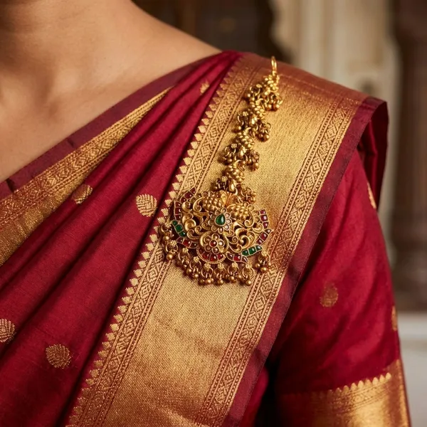 Viva_Jewels_Heritage_Matte_Gold_Micro-Plated_South_Indian_Bridal_Maang_Tikka_–_Ruby-Green_Kemp_Accented_Festive_Borla