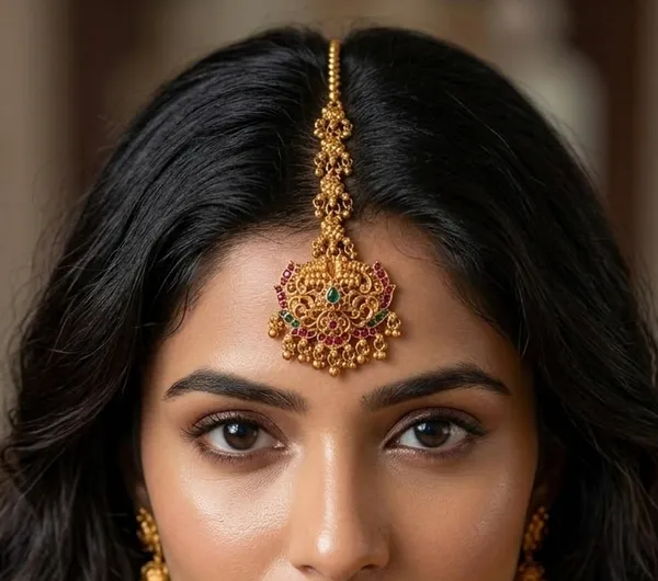 Viva_Jewels_Heritage_Matte_Gold_Micro-Plated_South_Indian_Bridal_Maang_Tikka_–_Ruby-Green_Kemp_Accented_Festive_Borla