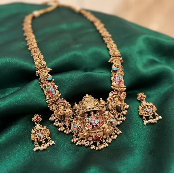 Viva_Jewels_Heritage_Meenakari_Ram_Parivar_Antique_Gold_Temple_Haram_Set_–_Handcrafted_Enamel_Work_Bridal_Long_Necklace_with_Matching_Earrings