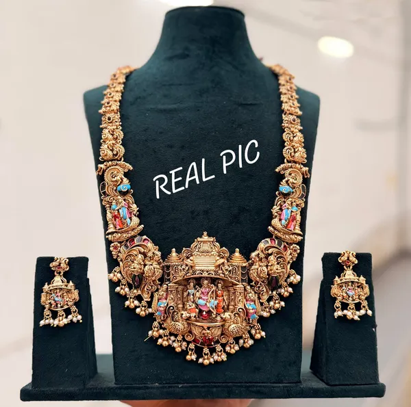 Viva_Jewels_Heritage_Meenakari_Ram_Parivar_Antique_Gold_Temple_Haram_Set_–_Handcrafted_Enamel_Work_Bridal_Long_Necklace_with_Matching_Earrings
