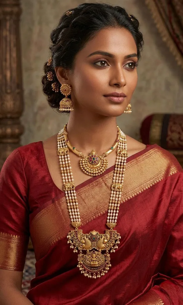 Viva_Jewels_Imperial_Temple_Bridal_Set_–_Multi-Strand_Pearl_Haar_with_Grand_Peacock_&_Lakshmi_Pendant,_Matching_Choker,_and_Traditional_Jhumkas