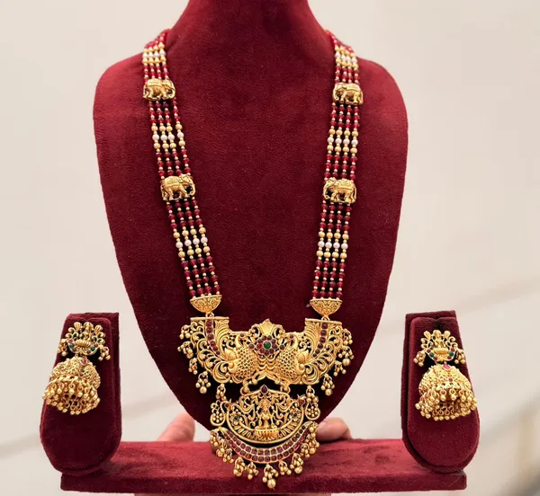 Viva_Jewels_Imperial_Temple_Heritage_Haar_–_Multi-Strand_Ruby-Red_Beaded_Necklace_with_Grand_Peacock_&_Lakshmi_Pendant_and_Traditional_Elephant_Accents