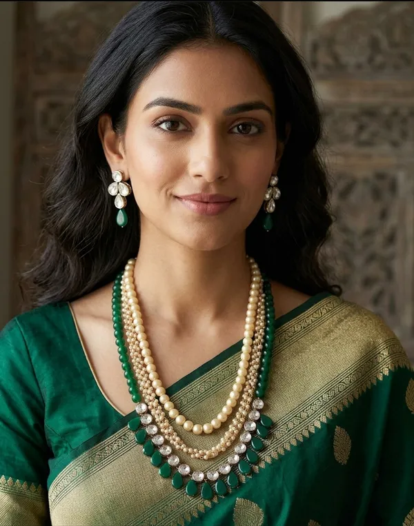 Viva_Jewels_Luxury_Royal_Multi-Strand_Emerald_Green_&_Pearl_Haar_Set_–_Gold-Plated_Kundan_Bib_Collar_Long_Layered_Festive_Necklace_with_Matching_Drop_Earrings_for_Weddings
