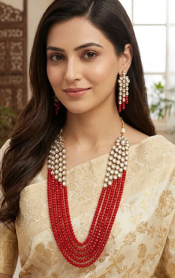 Viva_Jewels_Luxury_Royal_Multi-Strand_Red_Beaded_Haar_Set_–_Gold-Plated_Kundan_Side_Panels_Long_Layered_Festive_Necklace_with_Matching_Drop_Earrings_for_Weddings